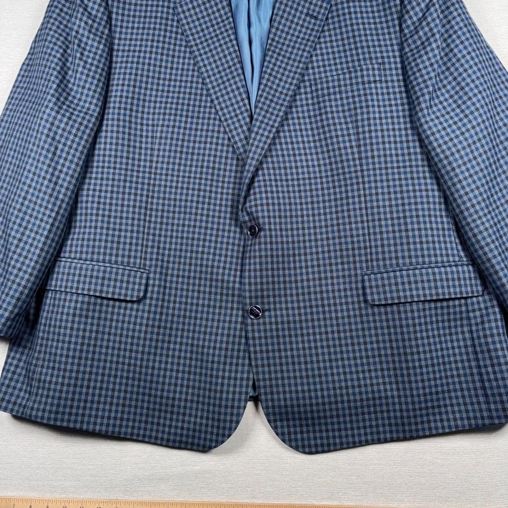 Oak Hill Blazer Mens Size 3XL 54/56 Blue Check Polyester Rayon Double Vented